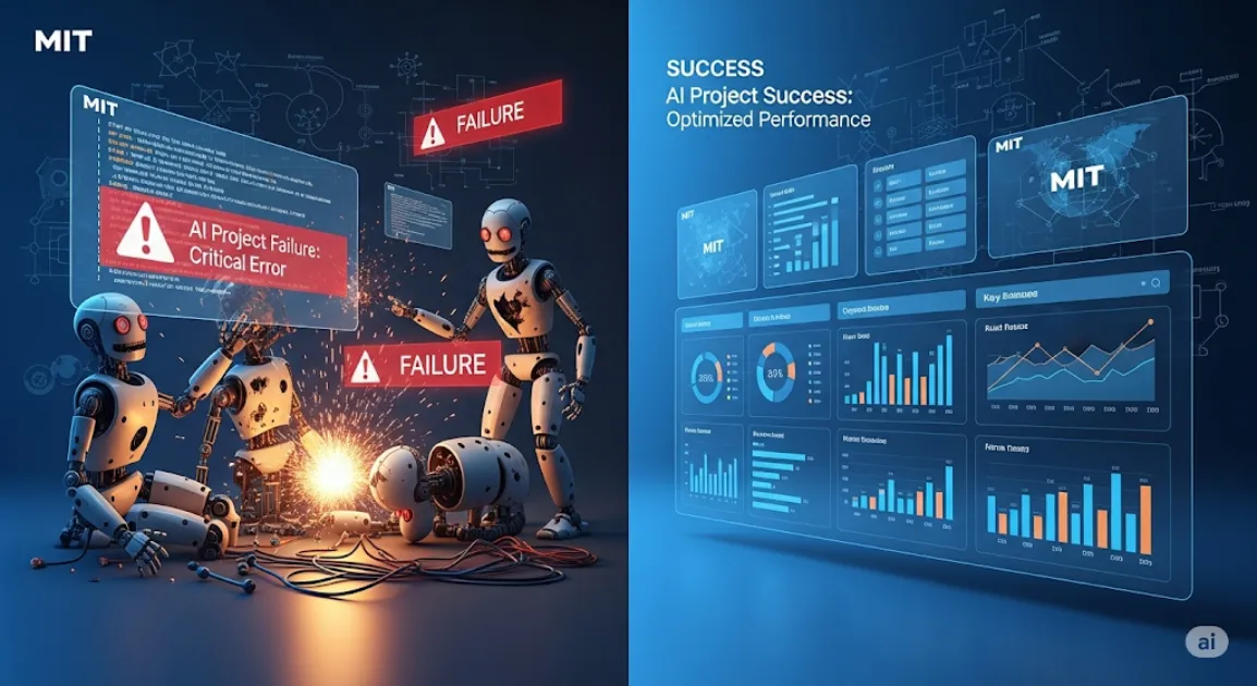 MIT study visualization showing AI project failure vs success rates