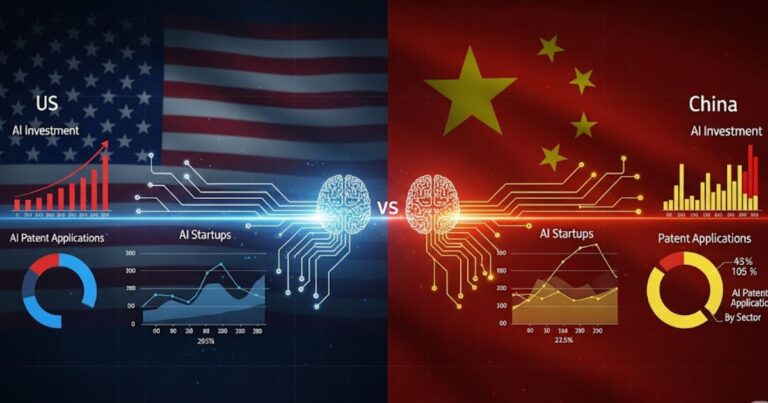 US vs China AI race comparison showing investment and development statistics